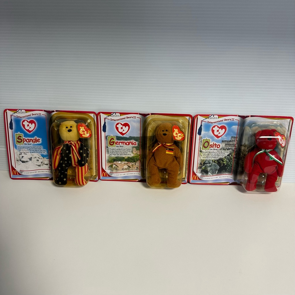 McDonalds TY Teenie Beanie Babies 2000 International Bears II COMPLETE Set of 3